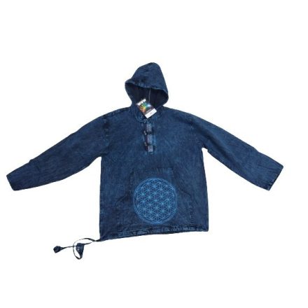 Férfi 4XL-es kék kapucnis nepáli pamutfelső - Rhea - ÚJ