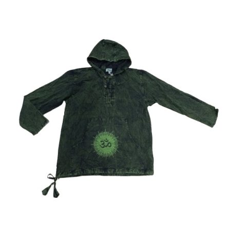 Férfi XL-es zöld kapucnis nepáli pamutfelső - Rhea - ÚJ