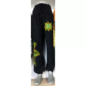   Női fekete virágos indiai, nepáli, bohém nadrág, egy méretes, one size - ÚJ