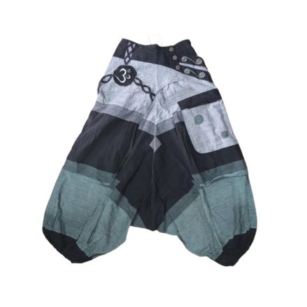 Férfi M-XL-es zöld-fekete-szürke átlapolós hatású jóganadrág, vászon nadrág, nepáli nadrág - ÚJ