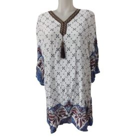   Női fehér mintás, indiai mintás szári, tunika, one size - Nini - ÚJ
