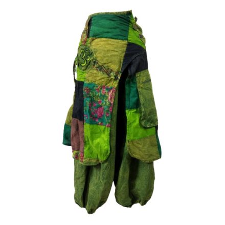 Zöld virágos-kockás szoknyás aladdin nadrág, nepáli nadrág, háremnadrág - Nini - ÚJ