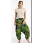 Zöld virágos-kockás szoknyás aladdin nadrág, nepáli nadrág, háremnadrág - Nini - ÚJ