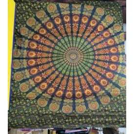   210*235 cm-es zöld-narancssárga mandalás franciaágyra való ágytakaró - ÚJ