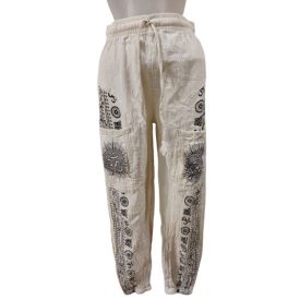   Kamasz vagy XS-S méretű drapp lenes nadrág, jóganadrág - Nini - ÚJ