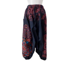   Unisex fekete-piros mandalamintás aladdinnadrág, jóganadrág, nepáli nadrág - Nini - ÚJ