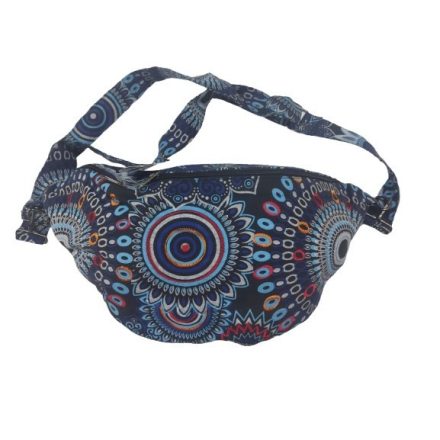 Bohém mintás kék nepáli hímzett nagyméretű vászon övtáska, vagy oldaltáska - ÚJ 