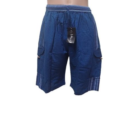 Férfi L-XL-es kék lenes csíkos rövidnadrág, vászon short, nepáli nadrág - Nini - ÚJ
