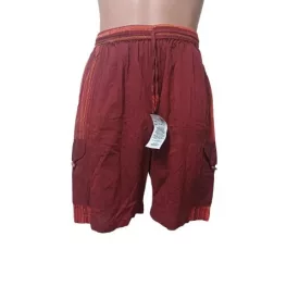   Férfi L-XL-es bordó lenes csíkos rövidnadrág, vászon short, nepáli nadrág - Nini - ÚJ