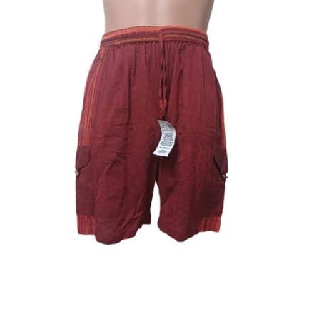 Férfi L-XL-es bordó lenes csíkos rövidnadrág, vászon short, nepáli nadrág - Nini - ÚJ