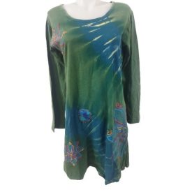 Női L-XL-es zöld virágos bohém pamut ruha - Nini - ÚJ