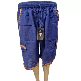   Férfi L-XL-es kék lenes rövidnadrág, vászon short, nepáli nadrág - Nini - ÚJ