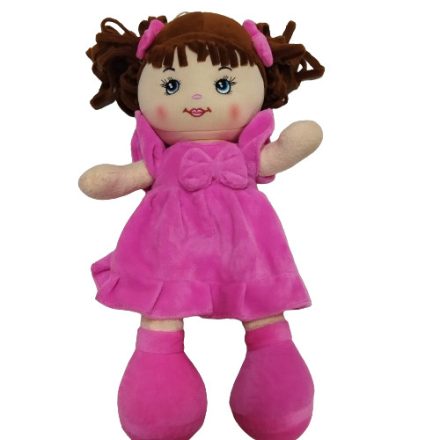 37 cm-es rózsaszín textil baba, rongybaba
