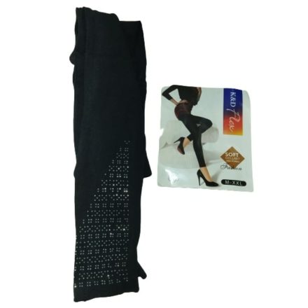 Női M-XXL fekete vastagabb strasszos leggings jellegű harisnya - ÚJ