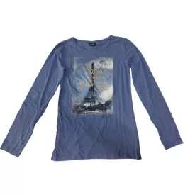   170-176-os kék Eiffel tornyos, Párizsos csillogó mintájú pamutfelső - Page one Young