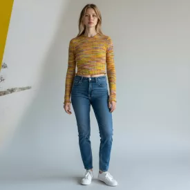 Női S-es sárga-lila csíkos top, pulóver - Bershka