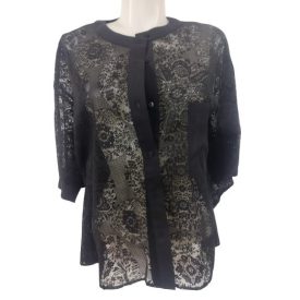   Női S-es virágos oversized fekete csipke kardigán - Desigual - ÚJ