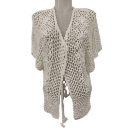 Női M-es fehér horgolt nagylyukú kardigán - Ren Moda