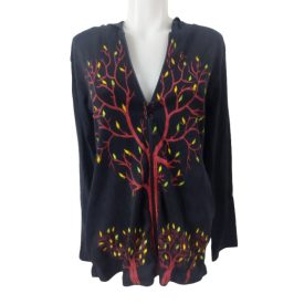   Női L-es fekete fa mintájú hímzett bohém pamut kardigán - ÚJ