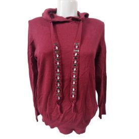   Női L-XL-es bordó kapucnis finomkötött pulóver - Blue Motion