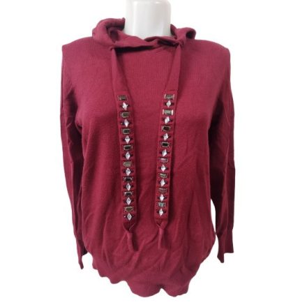 Női L-XL-es bordó kapucnis finomkötött pulóver - Blue Motion