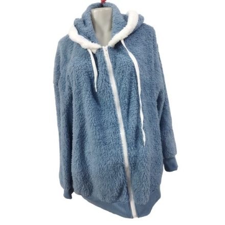 Női 3XL-es kék szőrmés kardigán 