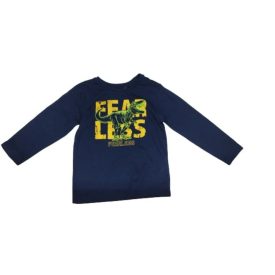 110-es sötétkék dínós feliratos pamutfelső - ÚJ