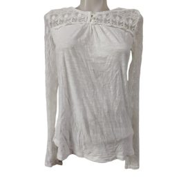   170-es fehér csipkebetétes, csipke ujjú elegáns pamutfelső, alkalminak is jó - H&M