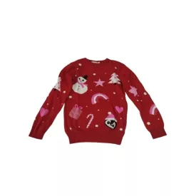 122-128-as piros karácsonyi kötött lány pulóver - H&M