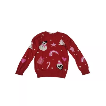 122-128-as piros karácsonyi kötött lány pulóver - H&M
