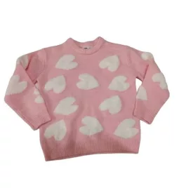 122-es rózsaszín kötött szivecskés pulóver - Sinsay