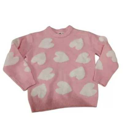 122-es rózsaszín kötött szivecskés pulóver - Sinsay