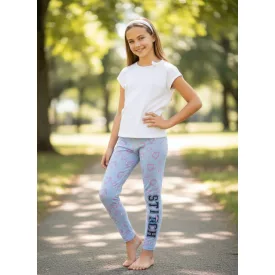   134-es világoskék szivecskés vastagabb leggins, pamutnadrág - Lilo & Stitch