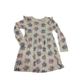   134-es vajszínű fodros vállú virágos pamut ruha - Sinsay