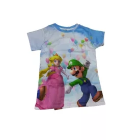 140-es kék mintás póló - Super Mario - Luigi - ÚJ