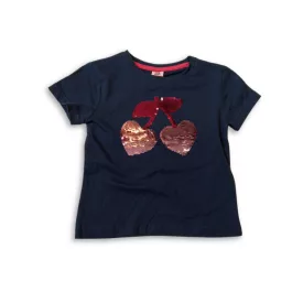   92-es kék cseresznyés átfordítható flitteres póló - Kiki & Koko - ÚJ