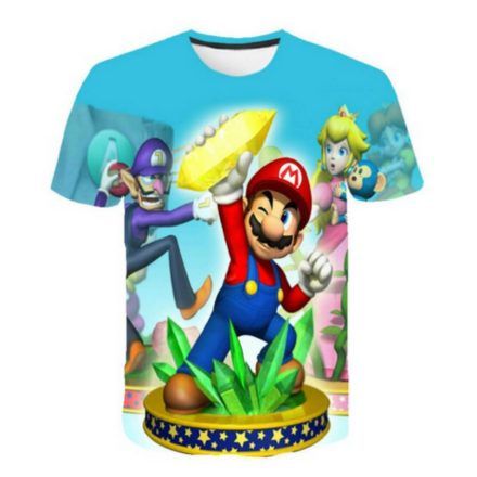 140-146-os világoskék mintás póló - Super Mario - ÚJ