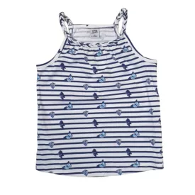   110-es fehér-kék csíkos lepkés pántos póló - Kiki & Koko - ÚJ