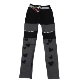   122-128-as fekete-szürke szívecskés bélelt leggings - ÚJ