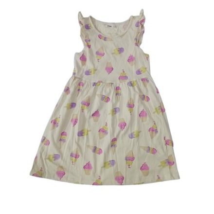 128-as halványsárga fodros vállú fagyis pamut ruha - Sinsay