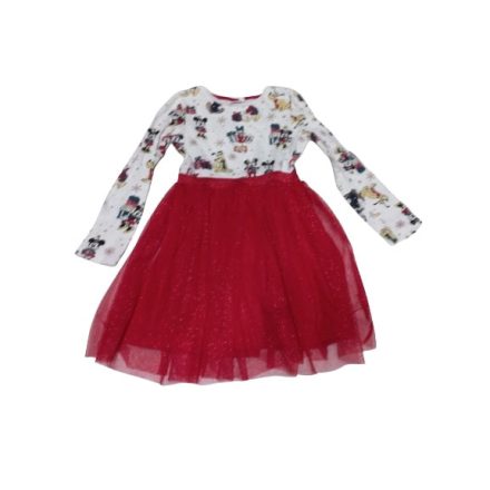 122-es piros-fehér mintás tüllös karácsonyos ruha - Minnie Egér