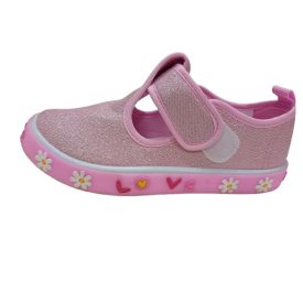   30-as rózsaszín csillogó, lépéskor villogó tépőzáras vászoncipő - Nelly Blu (talpa tisztítást igényel)