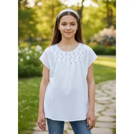   158-as fehér hímzett géz anyagú nyári felső, blúz - H&M