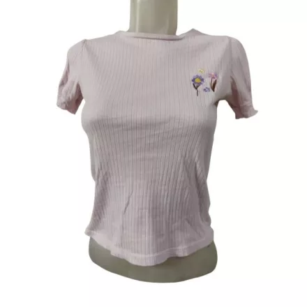 158-as rózsaszín bordás virágos póló - Reserved