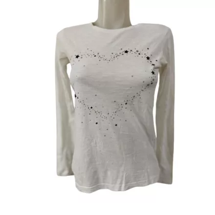 158-164-es fehér szivecskés-csillagos pamutfelső - Page one Young 