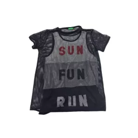 164-es fekete hálós, alábélelt lány póló - Benetton