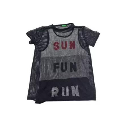 164-es fekete hálós, alábélelt lány póló - Benetton