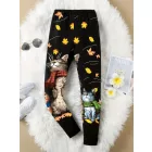 164-es fekete cicás leggings (13-14 év) - ÚJ