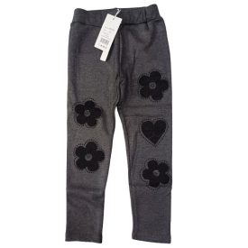   152-es szürke virágrátétes polárral bélelt leggings - F&D - ÚJ