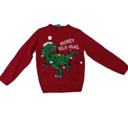122-es piros dínós karácsonyos kötött pulóver - Little Kids - ÚJ